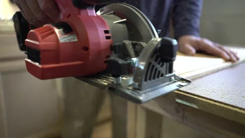 Circular Saw in Action in the Workshop Stock Footage 139181696