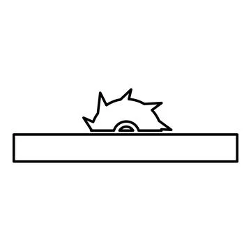 Circular saw bench table wheel blade carpentry workshop concept contour out.. Stock Illustration