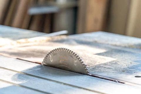 Circular saw blade in carpentry Stock Photos