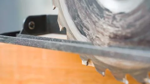Circular saw blade is extremely close up Stock Photos