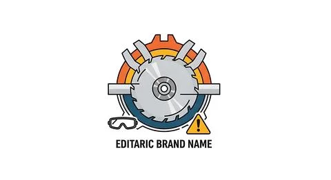 Circular saw blade logo design with safety equipment Illustrazione stock