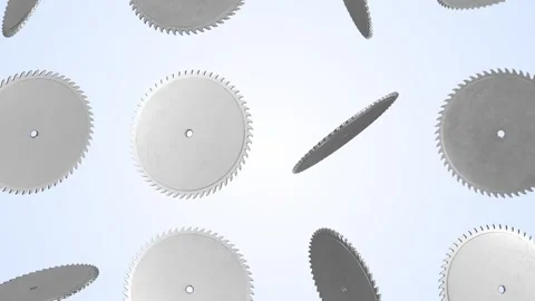 Circular Saw Blades Falling on a Light Blue Background. Metal Saw Blade. 4K Stock Footage 306750448