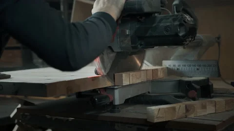 Circular Saw. Carpenter Using Circular Saw for wood Video stock 142250777