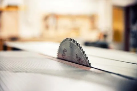 Circular saw in carpentry workshop. Stock Photos