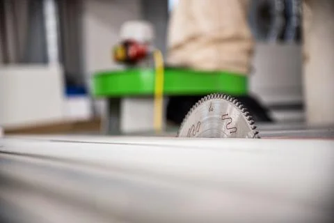 Circular saw in carpentry workshop. Stock Photos