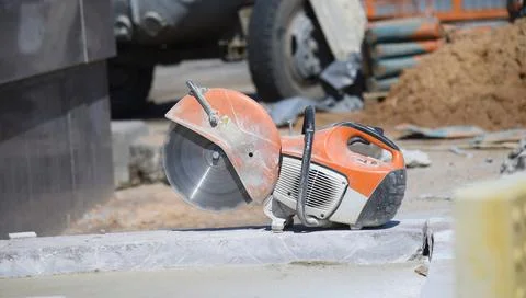 Circular saw on the construction site. Stock Photos