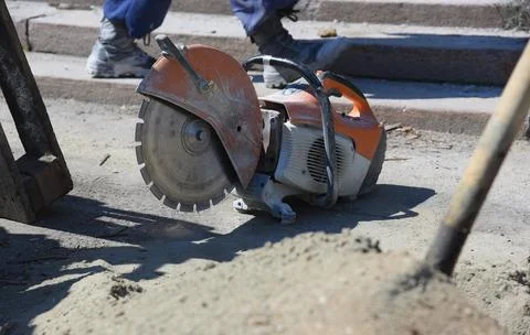 Circular saw on the construction site. Stock Photos