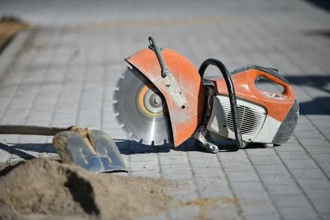 Circular saw at a construction site. Stock Photos