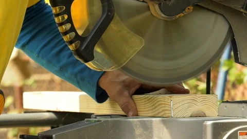 Circular Saw Cuts Beam Stock Footage 89298159