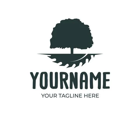 Circular saw disc for cutting wood and tree, logo design Stock Illustration