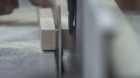 Circular saw. The disc starts to work. Wooden sawing Stock Footage 74327346