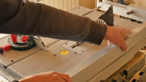 Circular saw machine in action.  Stock Footage 107122386