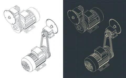 Circular saw machine isometric blueprints Illustrazione stock