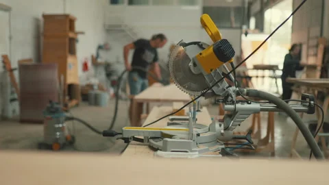 Circular saw machine in a professional carpentry workshop Stock Footage 335826815