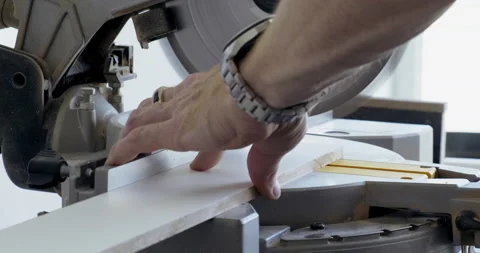 Circular Saw Mounted on Table. Cutting Disc Rotates. Making Wooden Furniture Stock Footage 134332846