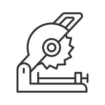 Circular saw power tool icon in line design. Saw circular saw power tool cutting Stock Illustration
