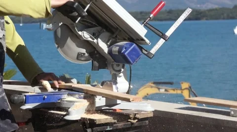 Circular Saw saws off the tree Stock Footage 49334980