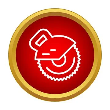 Circular saw tool icon inside a gold button Stock Illustration