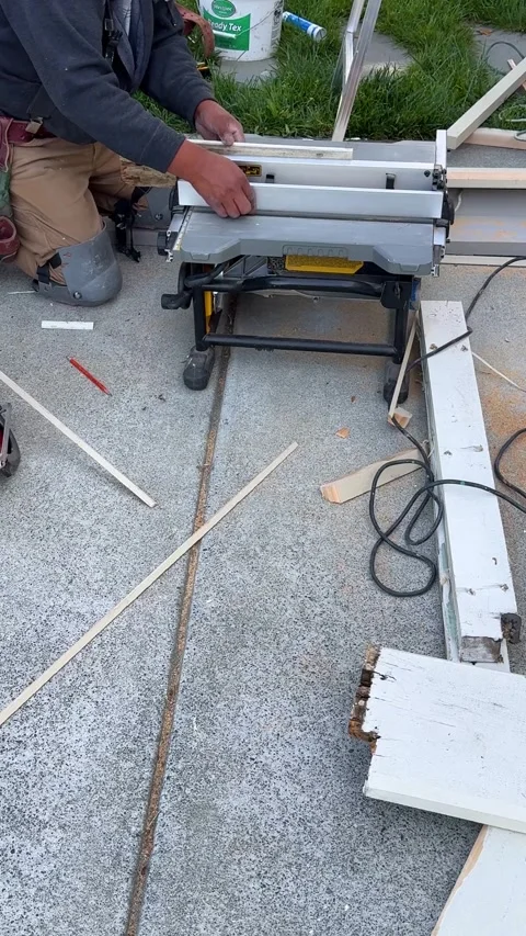 Circular Saw in Use for Outdoor Tile Cutting Stock Footage 313357783