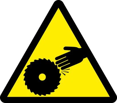 Circular saw warning sign. Illustrazione stock