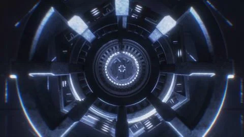 Circular sci-fi vault door with glowing core, 4K illustration Stock Illustration
