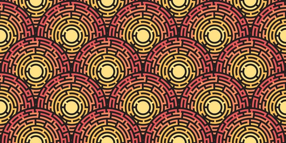 Circular seamless pattern of colored labyrinth, flat Stock Illustration