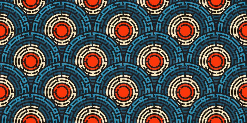 Circular seamless pattern of colored labyrinth, flat Stock-Illustration