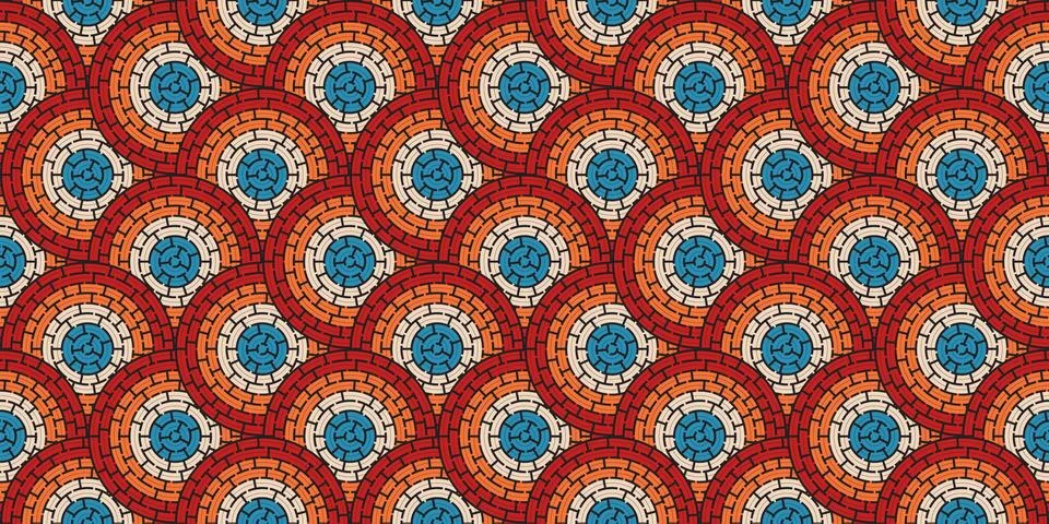 Circular seamless pattern of colored labyrinth with dots, flat 스톡 일러스트