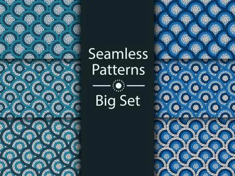 Circular seamless pattern of colored labyrinth, BIG SET, flat Stock Illustration