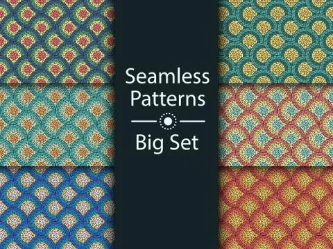 Circular seamless pattern of colored labyrinth, BIG SET, flat Stock Illustration