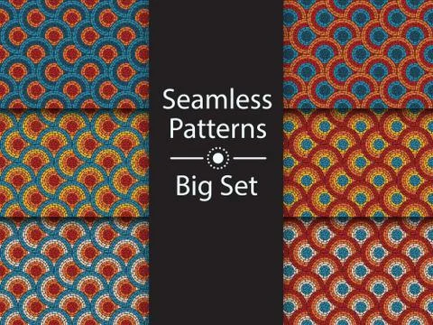 Circular seamless pattern of colored labyrinth, BIG SET, flat Stock Illustration