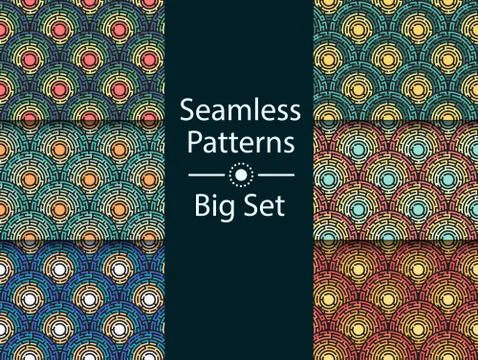 Circular seamless pattern of colored labyrinth, BIG SET, flat Stock Illustration