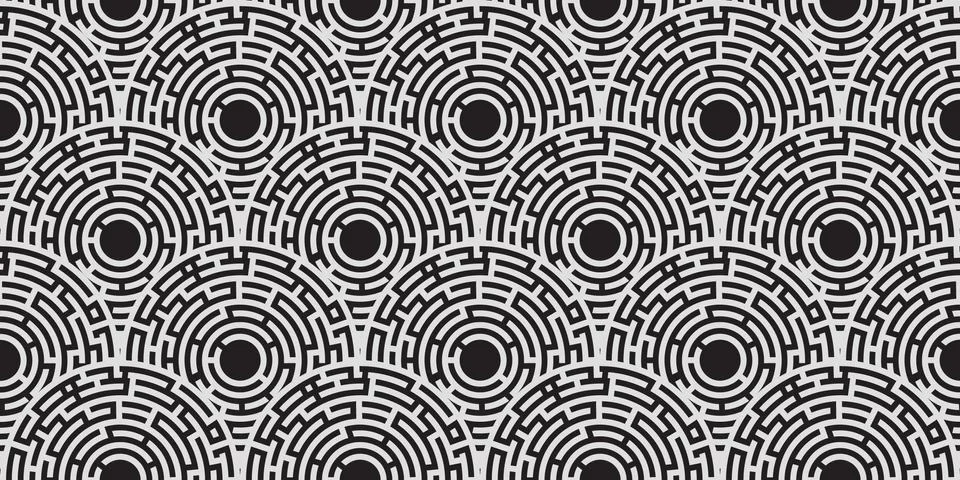 Circular seamless pattern of colored labyrinth, flat Stock Illustration