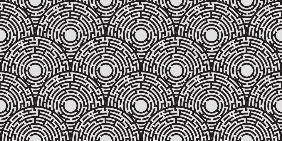 Circular seamless pattern of colored labyrinth, flat 스톡 일러스트
