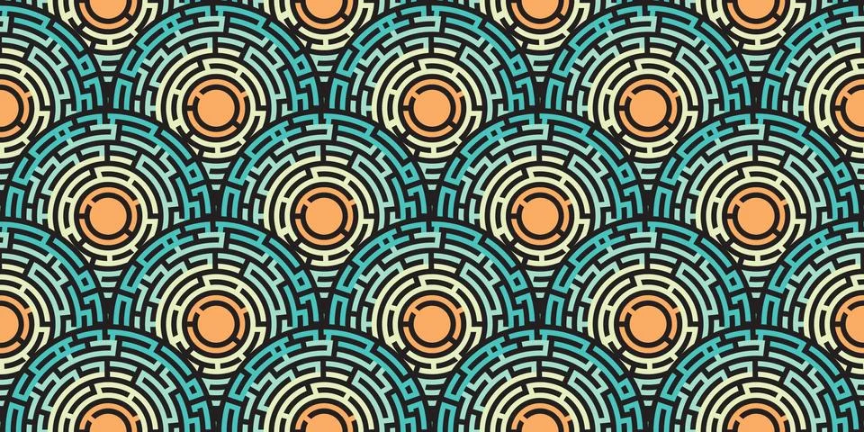 Circular seamless pattern of colored labyrinth, flat Stock Illustration
