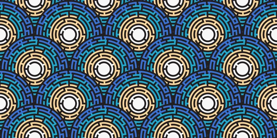 Circular seamless pattern of colored labyrinth, flat Stock Illustration