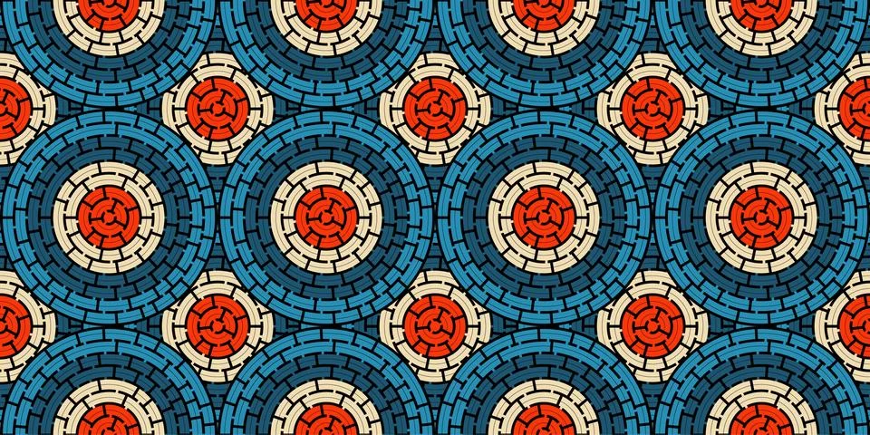 Circular seamless pattern of colored labyrinth, flat Stock Illustration