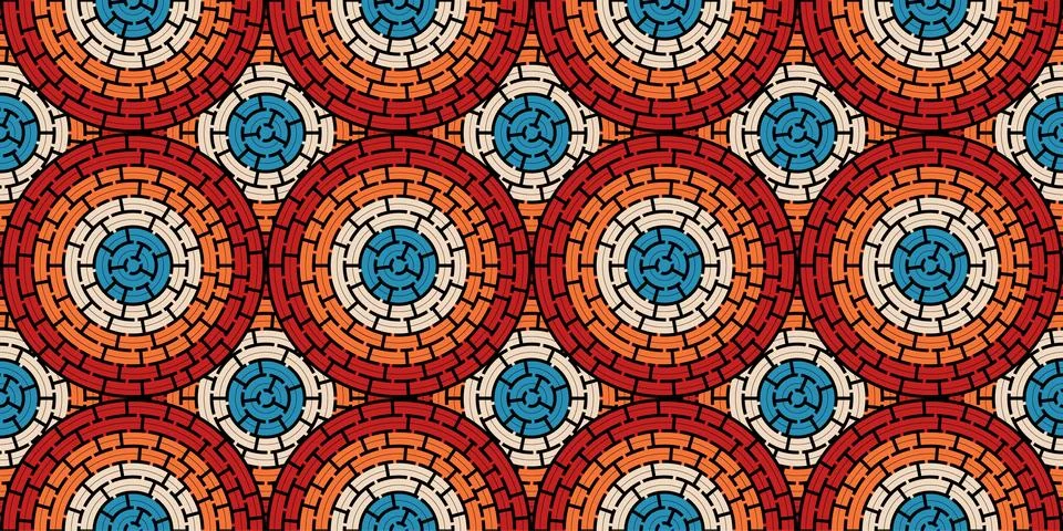 Circular seamless pattern of colored labyrinth, flat Stock Illustration