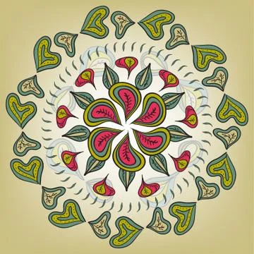 Circular seamless pattern of leaves and plants Illustrazione stock