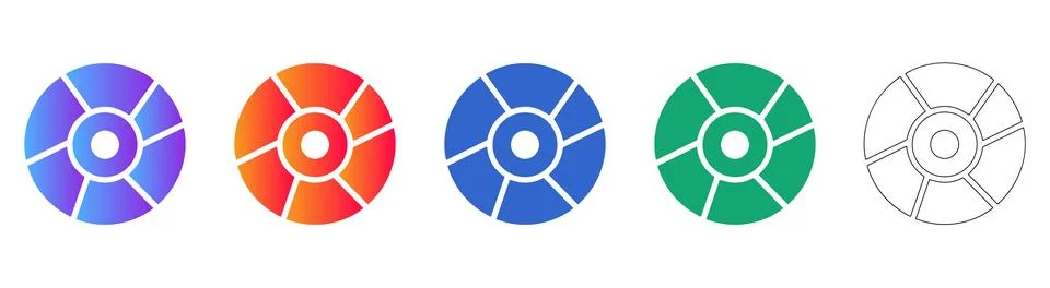 Circular Segmented Chart Vector Icon Set Stock Illustration