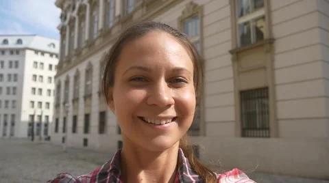 Circular selfie on old Vienna area Stock Footage 67523082