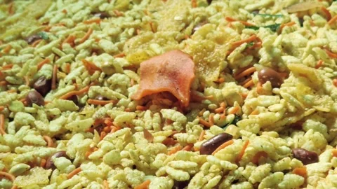 Circular serving plate of chivda snack Stock Footage 319134189