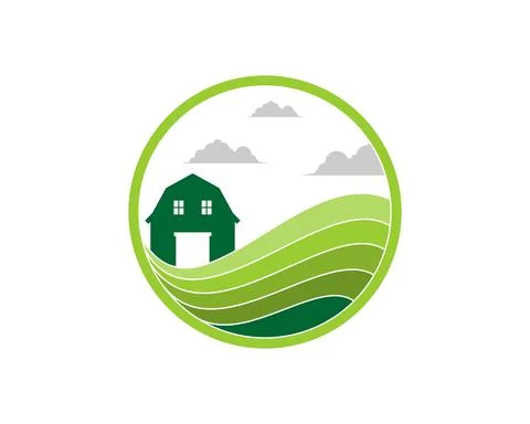 Circular shape with farm and barn inside Stock Illustration