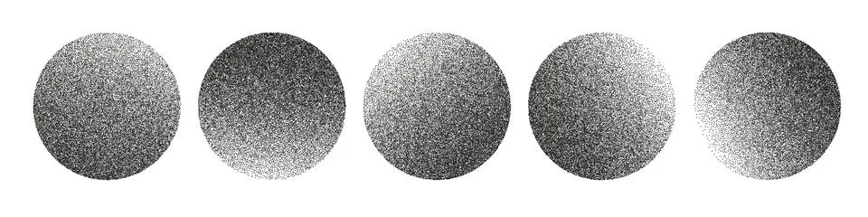 Circular shape with grainy texture, gradients and shades. The stipple and spr Stock Illustration