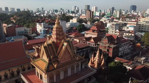 Circular shot over the skyline of Phnom Penh in Cambodia.
Drone shot over Phnom Stock Footage 93422684