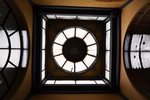 Circular Skylight with Geometric Pattern in Shopping Mall Ceiling Stock Photos