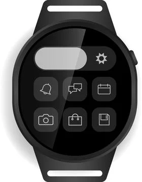 Circular Smartwatch Interface with App Grid and Minimalist Design Stock Illustration
