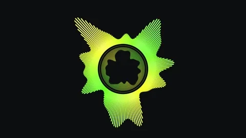A circular sound wave visualizer graphic featuring neon green frequency bar.. Stockbeeldmateriaal 346981059