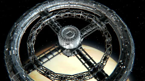 Circular space station on Venus background Stock Footage 90545791