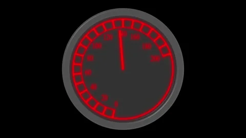 Circular speedometer gauge with glowing numbers and needle showing a modern.. Stock Footage 337080496